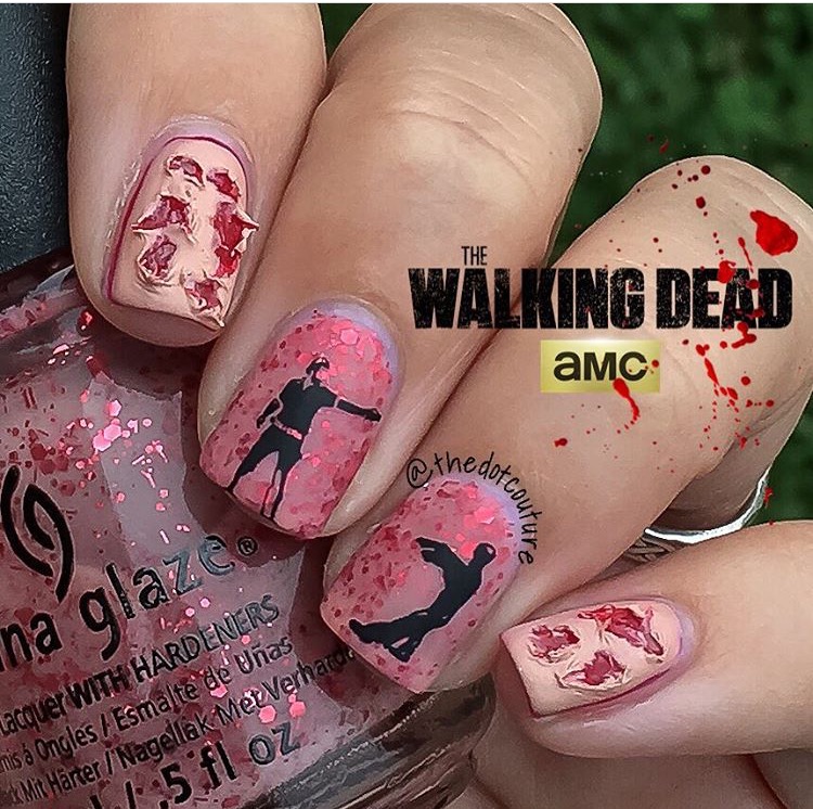 China Glaze Don't Let the Dead Bite The Walking Dead Thedotcouture ripped zombie halloween nail art